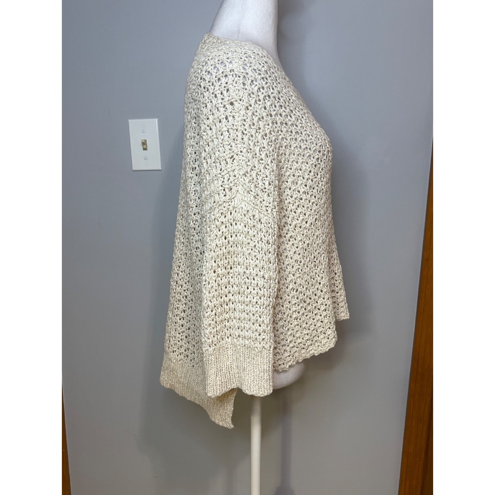 Eileen Fisher Cream Open Knit V-Neck Sweater XL 3/4 Sleeve High-Low Pullover - Picture 5 of 11